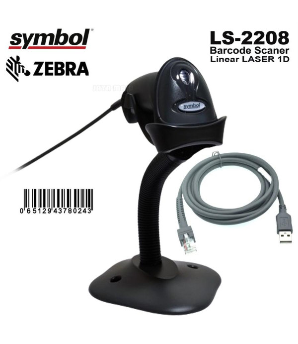 Barcode Scanner 1D Symbol ZEBRA LS2208 Auto Scan Auto Sense USB Plus Stand