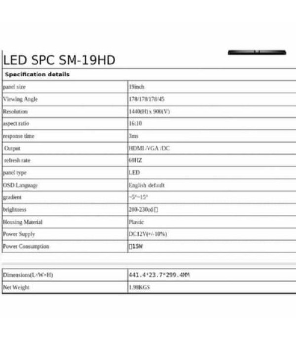 SPC Monitor Komputer LED 19 Inch HD, Garansi Resmi